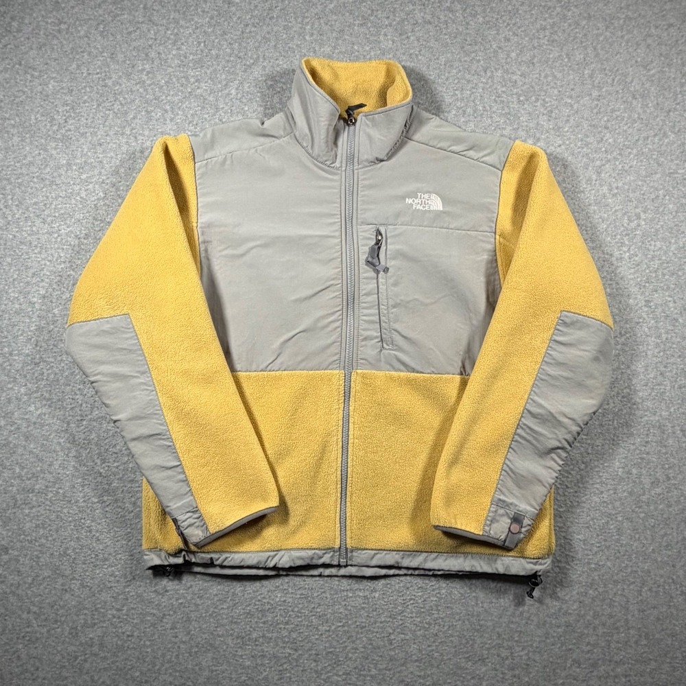 The North Face Denali Jacket Women Large Yellow Grey Y2K 2000s Fleece Full Zip